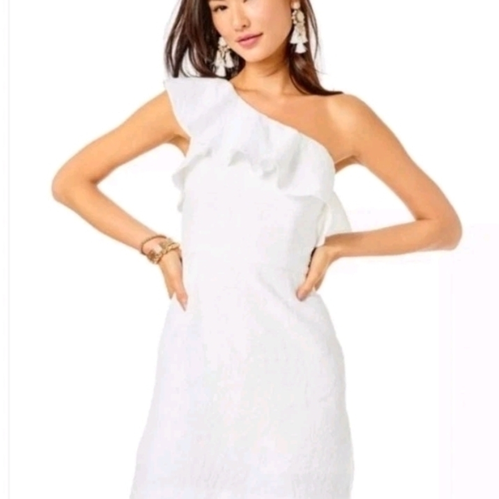 Lilly Pulitzer Kipton Romper Resort Elegant White One-Shoulder Dress Xxs